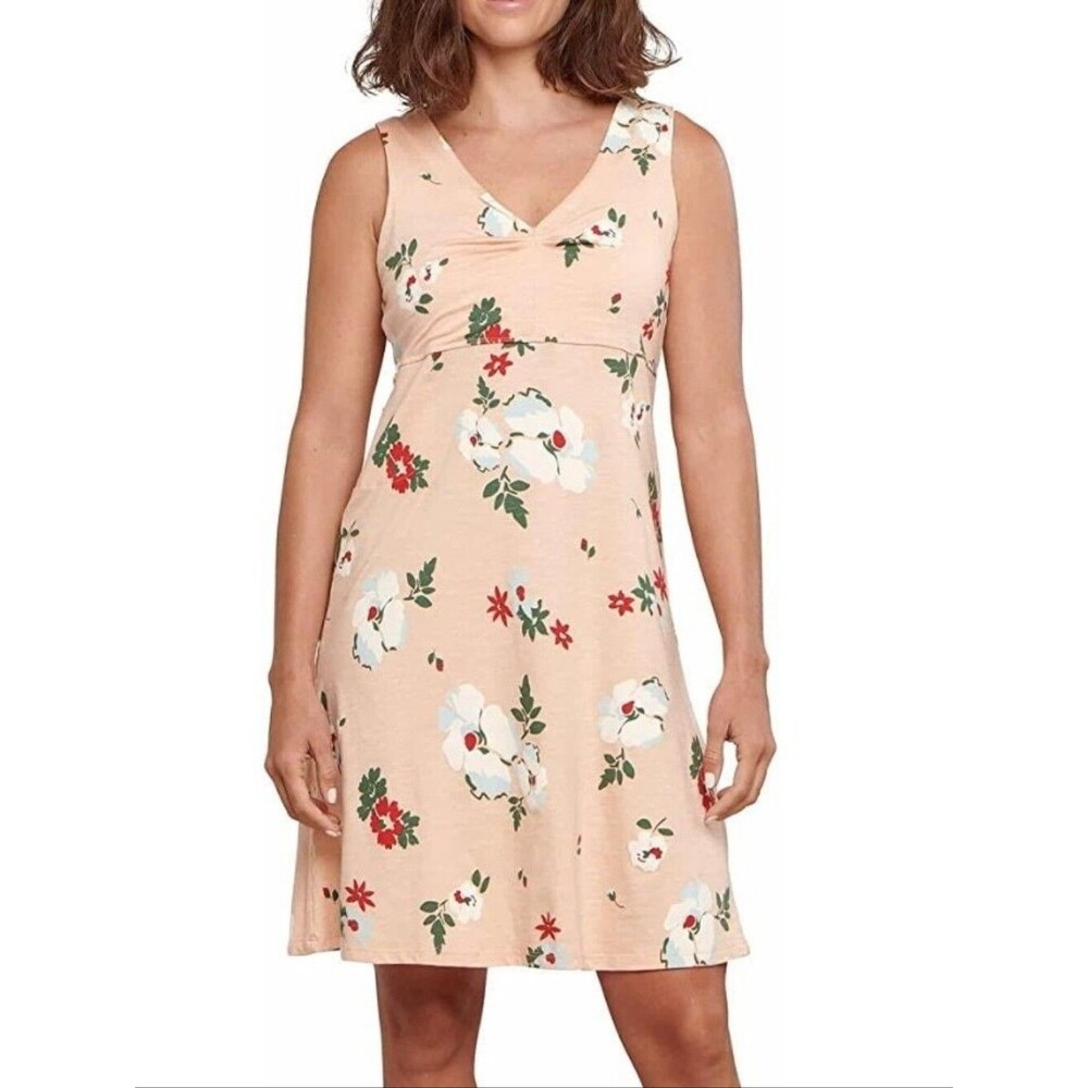 Toad&Co. Rosemarie Sleeveless Summer Dress Peach Floral Organic Cotton Blend SzM